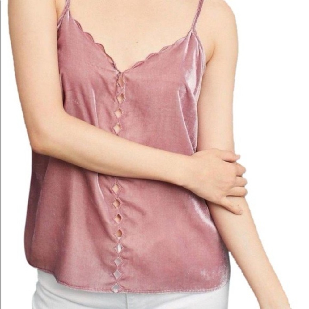 Maeve Anthropologie Pink Scalloped Velvet Cami Top Shirt Blouse XS - Picture 1 of 9